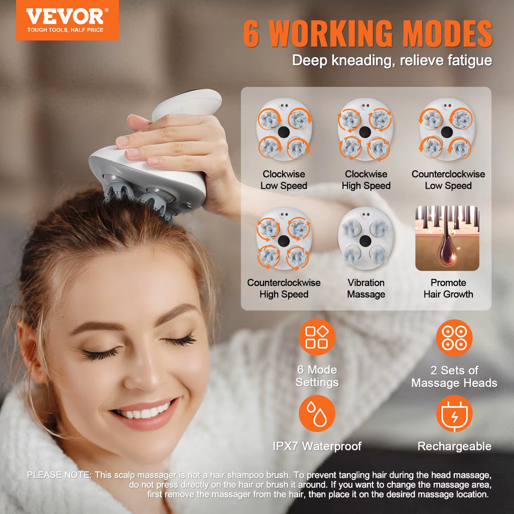 Succebuy Electric Scalp Massager Rechargeable Head Massager Hair Growth Waterproof Portable Kneading Electric Scalp Scratcher
